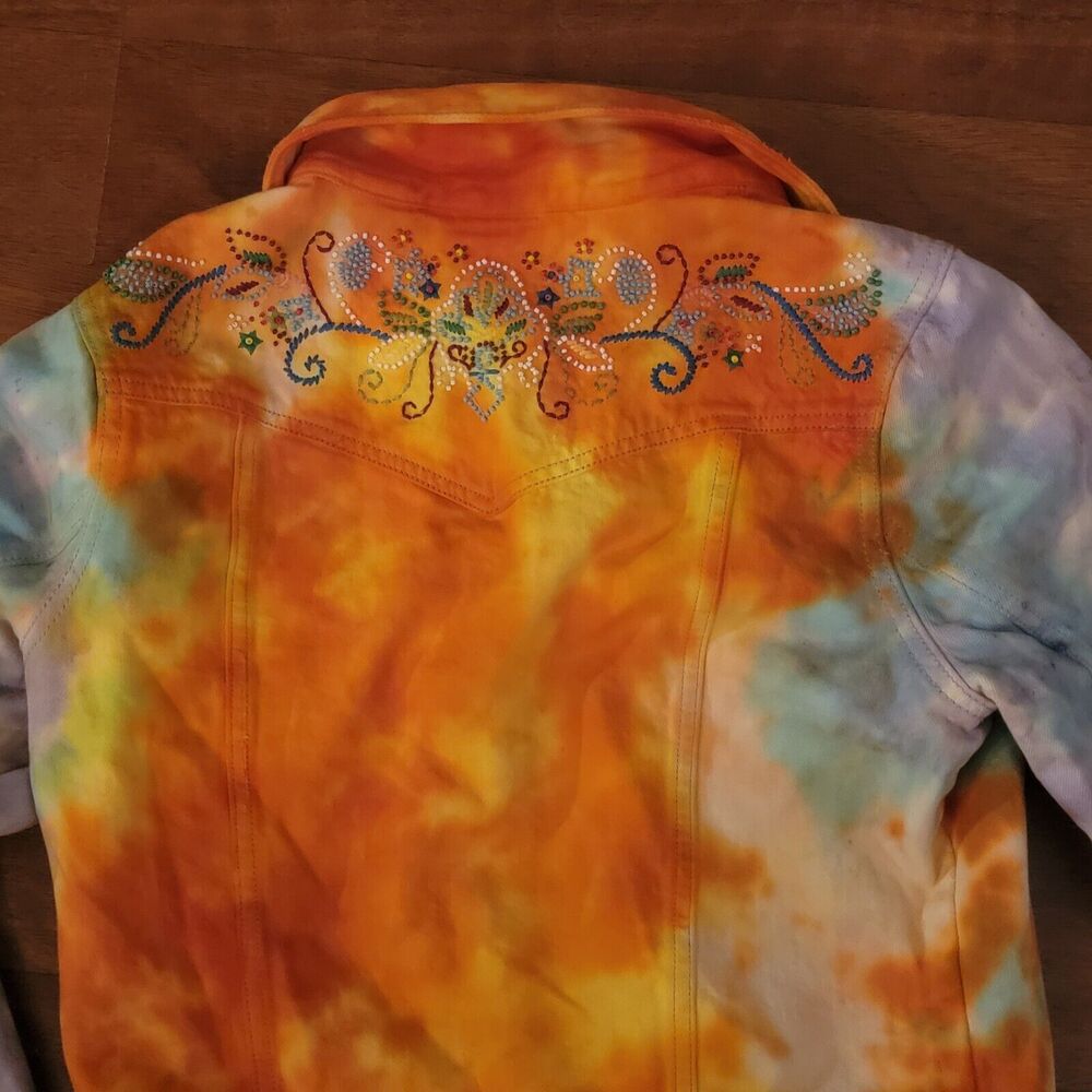 Old Navy Tie Dye Denim Cotton Jacket With Seed Bead‎ Design Womens Size M 00016 - Picture 6 of 9